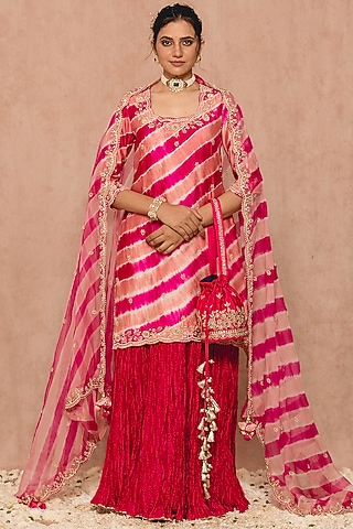 Rose Gold Silk Sharara Set by SURBHI SHAH