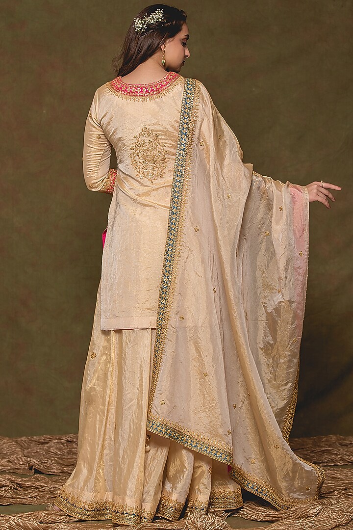 Light Gold Pure Tissue Wedding Sharara Set by SURBHI SHAH at Pernia's Pop Up Shop