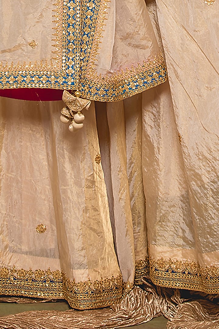 Light Gold Pure Tissue Wedding Sharara Set by SURBHI SHAH at Pernia's Pop Up Shop