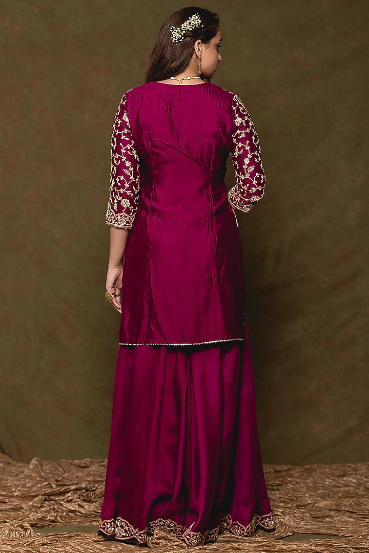 Magenta Pure Spun Silk Wedding Sharara Set by SURBHI SHAH at Pernia's Pop Up Shop