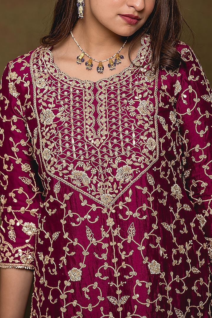 Magenta Pure Spun Silk Wedding Sharara Set by SURBHI SHAH at Pernia's Pop Up Shop