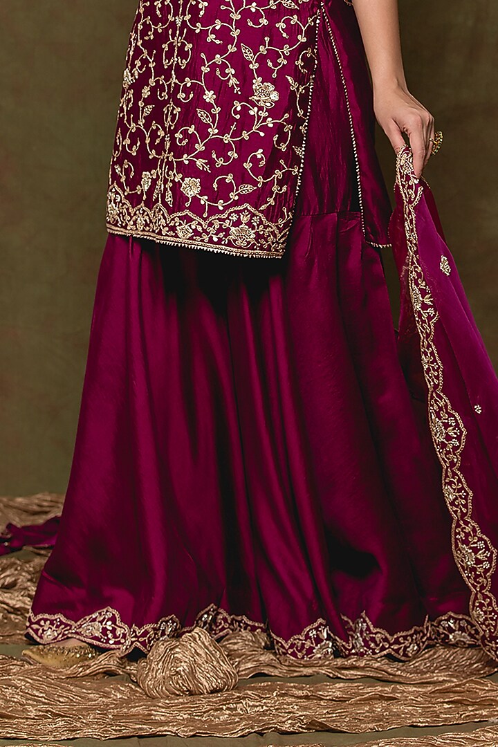 Magenta Pure Spun Silk Wedding Sharara Set by SURBHI SHAH at Pernia's Pop Up Shop
