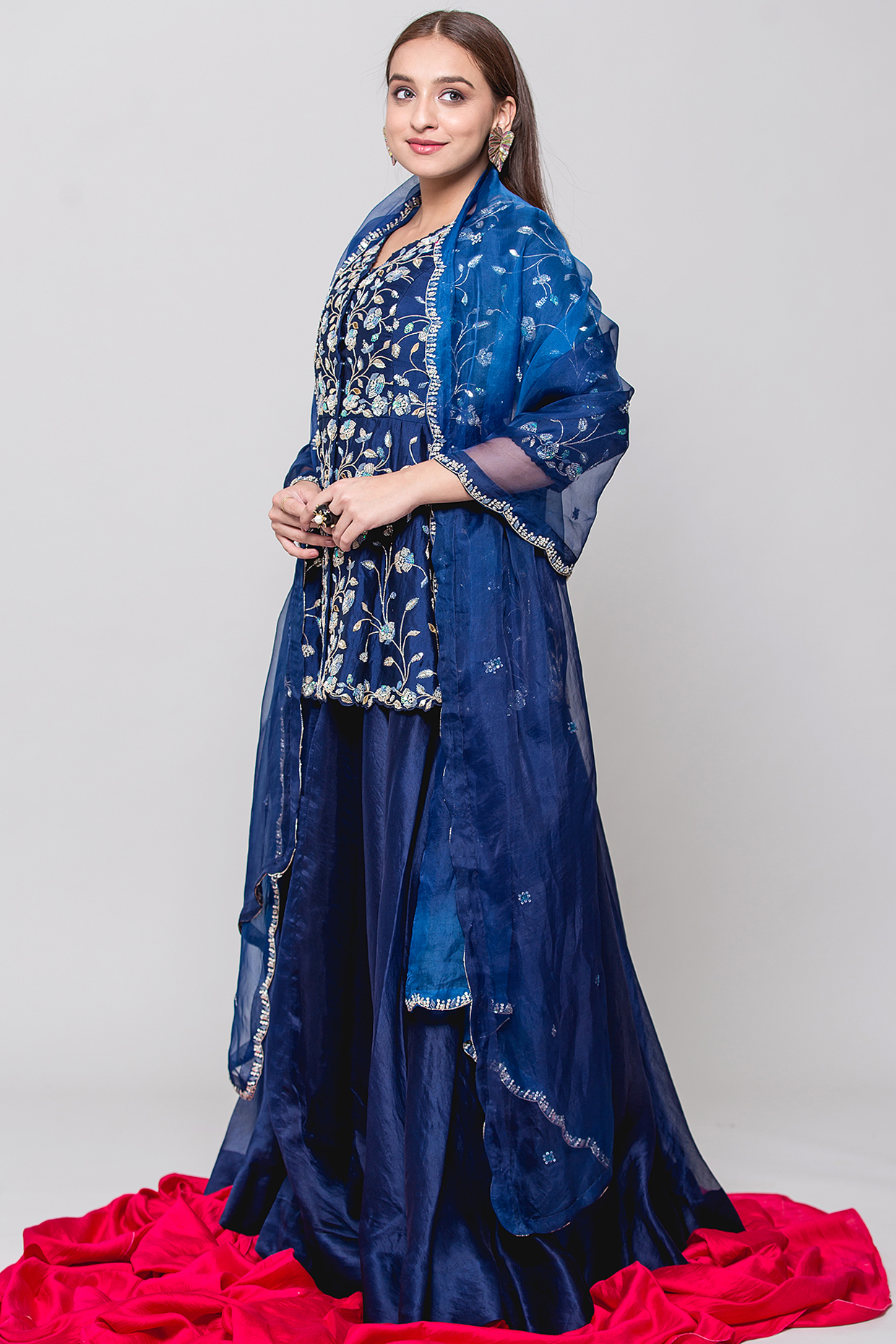 Deep Blue Embroidered Kurta Set by SURBHI SHAH at Pernia's Pop Up Shop