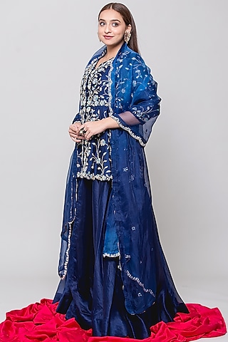 Deep Blue Embroidered Kurta Set by SURBHI SHAH