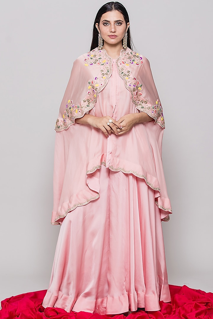 Rose Gold Viscose Satin Sharara Set by SURBHI SHAH