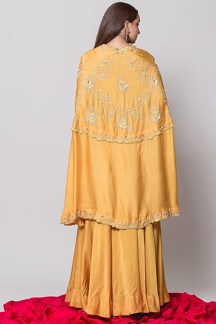 Yellow Viscose Satin Wedding Sharara Set by SURBHI SHAH at Pernia's Pop Up Shop