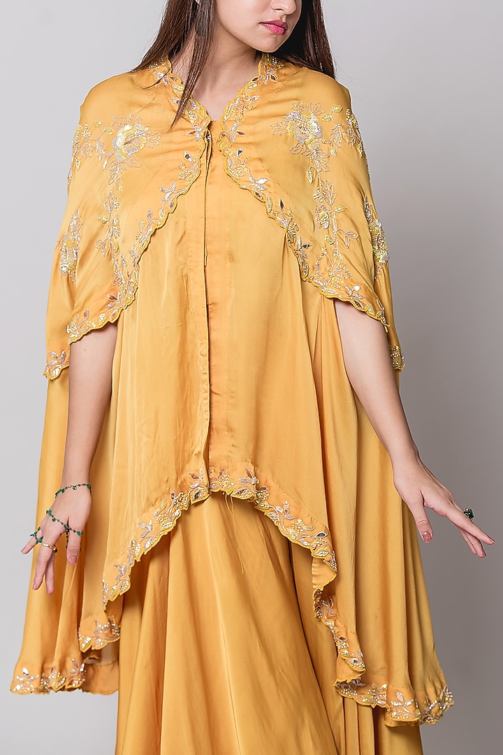 Yellow Viscose Satin Wedding Sharara Set by SURBHI SHAH at Pernia's Pop Up Shop