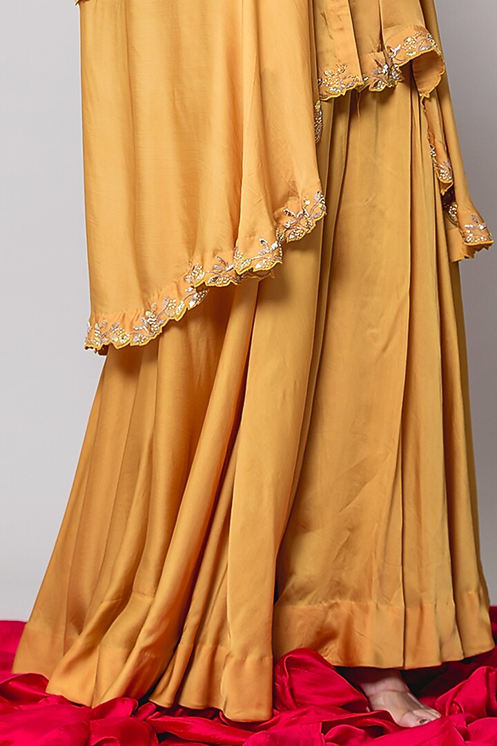 Yellow Viscose Satin Wedding Sharara Set by SURBHI SHAH at Pernia's Pop Up Shop