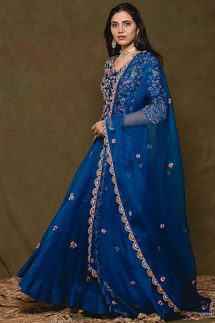 Blue Pure Organza Skirt Set by SURBHI SHAH at Pernia's Pop Up Shop