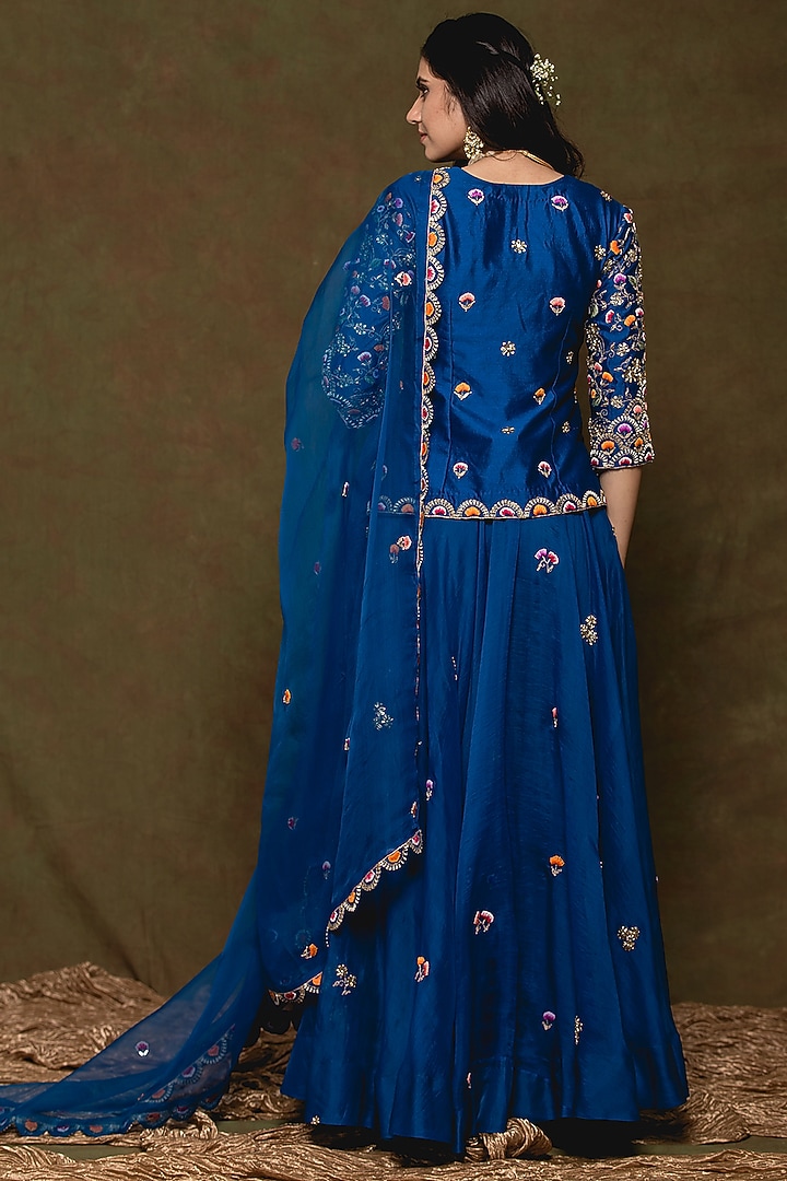 Blue Pure Organza Skirt Set by SURBHI SHAH at Pernia's Pop Up Shop