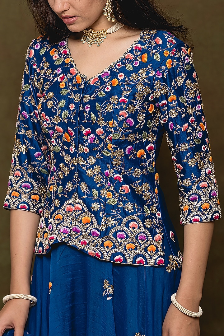 Blue Pure Organza Skirt Set by SURBHI SHAH at Pernia's Pop Up Shop