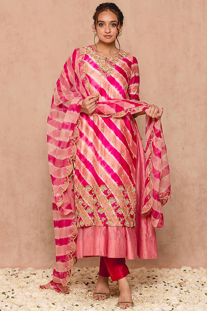 Rose Gold Silk Anarkali Set by SURBHI SHAH