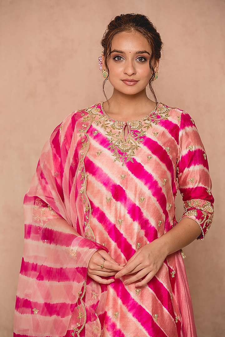 Rose Gold Silk Wedding Anarkali Set by SURBHI SHAH at Pernia's Pop Up Shop