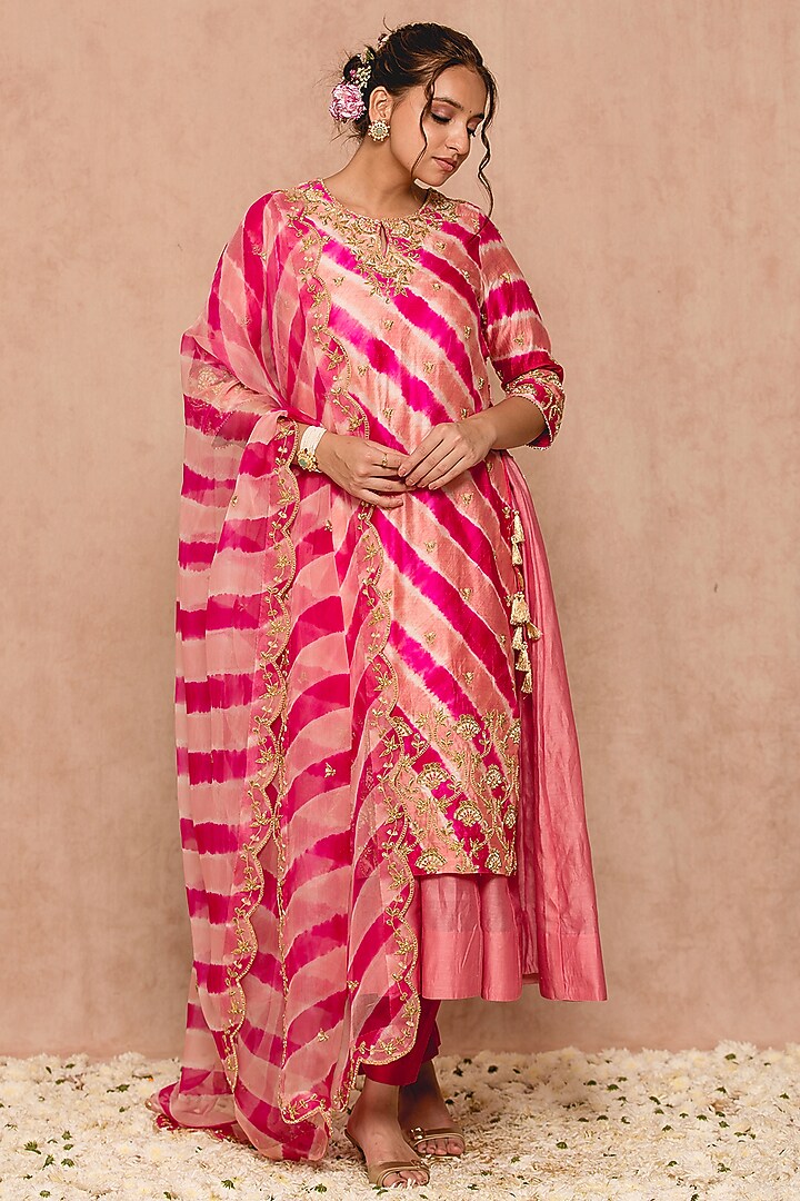 Rose Gold Silk Wedding Anarkali Set by SURBHI SHAH at Pernia's Pop Up Shop