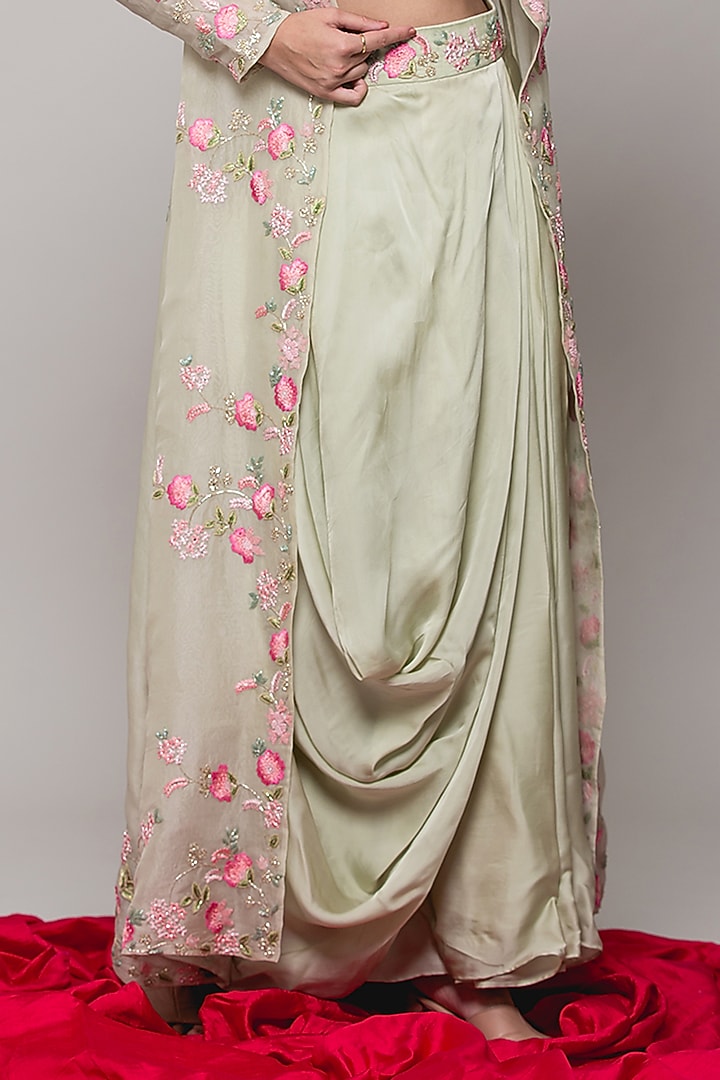 Pista Green Embroidered Jacket Set by SURBHI SHAH at Pernia's Pop Up Shop