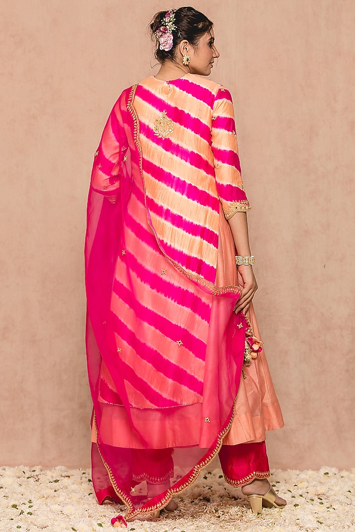 Peach Hot Pink Spun Wedding Anarkali Set by SURBHI SHAH at Pernia's Pop Up Shop