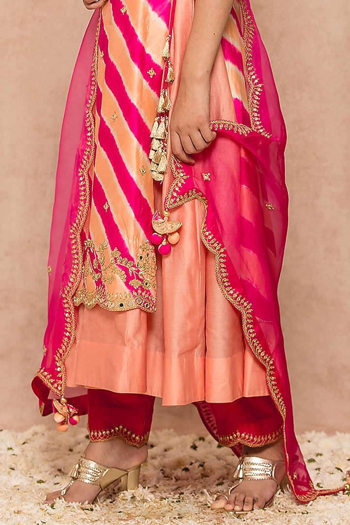 Peach Hot Pink Spun Wedding Anarkali Set by SURBHI SHAH at Pernia's Pop Up Shop