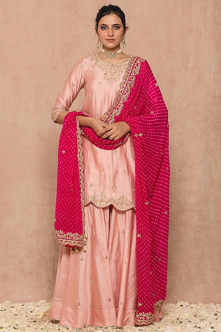 Baby Pink Silk Sharara Set by SURBHI SHAH