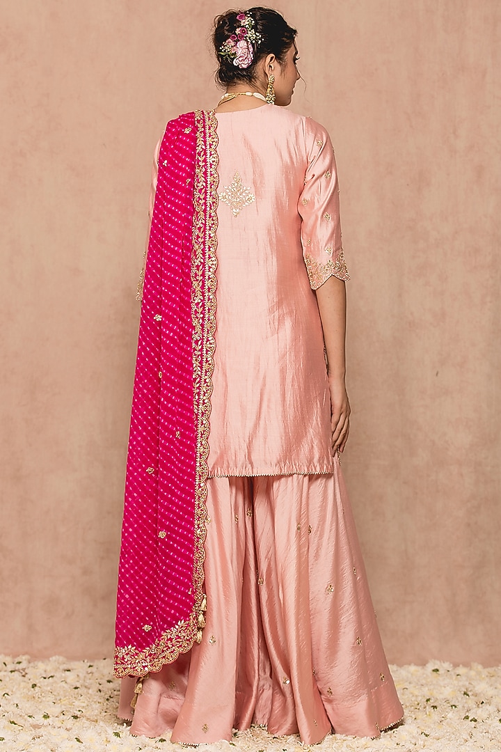 Baby Pink Silk Wedding Sharara Set by SURBHI SHAH at Pernia's Pop Up Shop