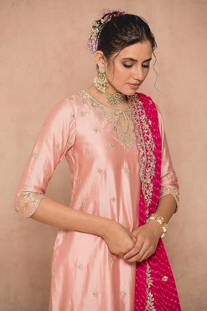 Baby Pink Silk Wedding Sharara Set by SURBHI SHAH at Pernia's Pop Up Shop