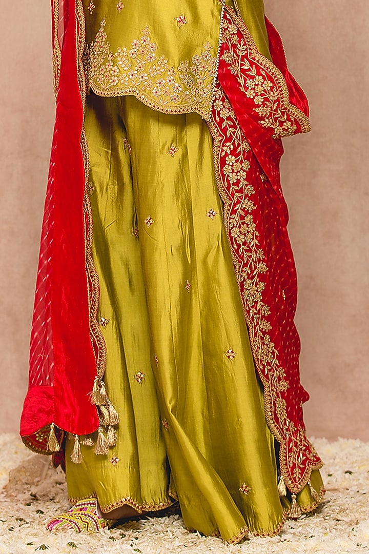 Fresh Green Silk Wedding Sharara Set by SURBHI SHAH at Pernia's Pop Up Shop