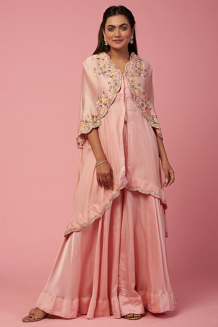 Rose Gold Embroidered Cape Set Design by SURBHI SHAH at Pernia's Pop Up