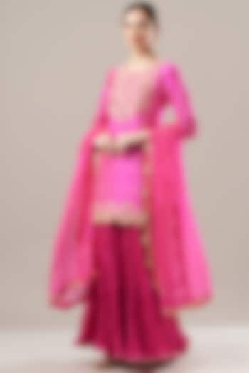 Hot Pink Silk Skirt Set by SURBHI SHAH at Pernia's Pop Up Shop