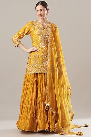 Mustard Yellow Silk Skirt Set by SURBHI SHAH