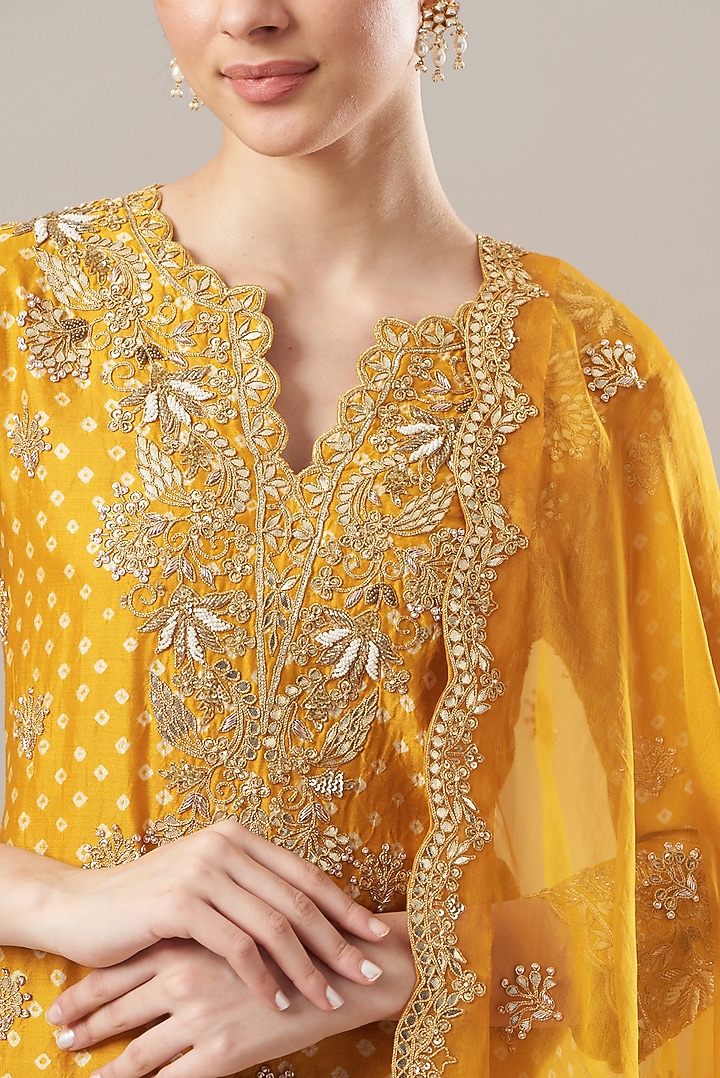 Mustard Yellow Silk Skirt Set by SURBHI SHAH at Pernia's Pop Up Shop