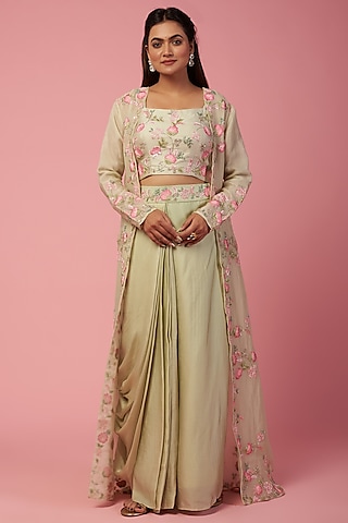 Pista Green Embroidered Jacket Set by SURBHI SHAH