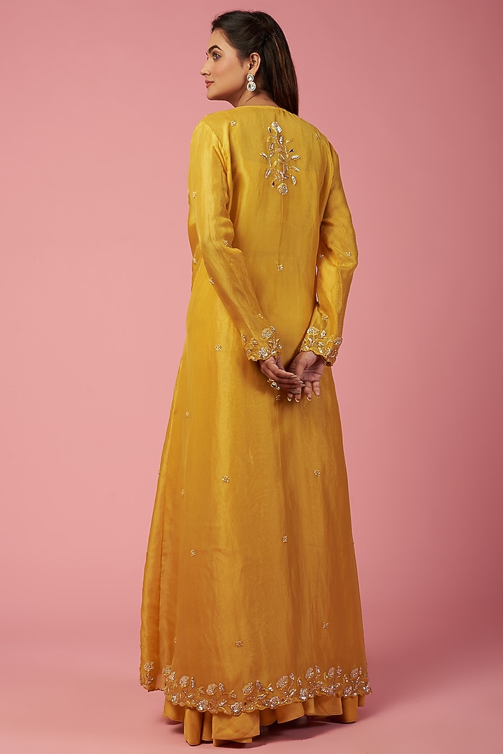 Deep Yellow Embroidered Jacket Set by SURBHI SHAH at Pernia's Pop Up Shop