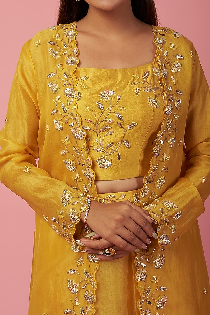 Deep Yellow Embroidered Jacket Set by SURBHI SHAH at Pernia's Pop Up Shop