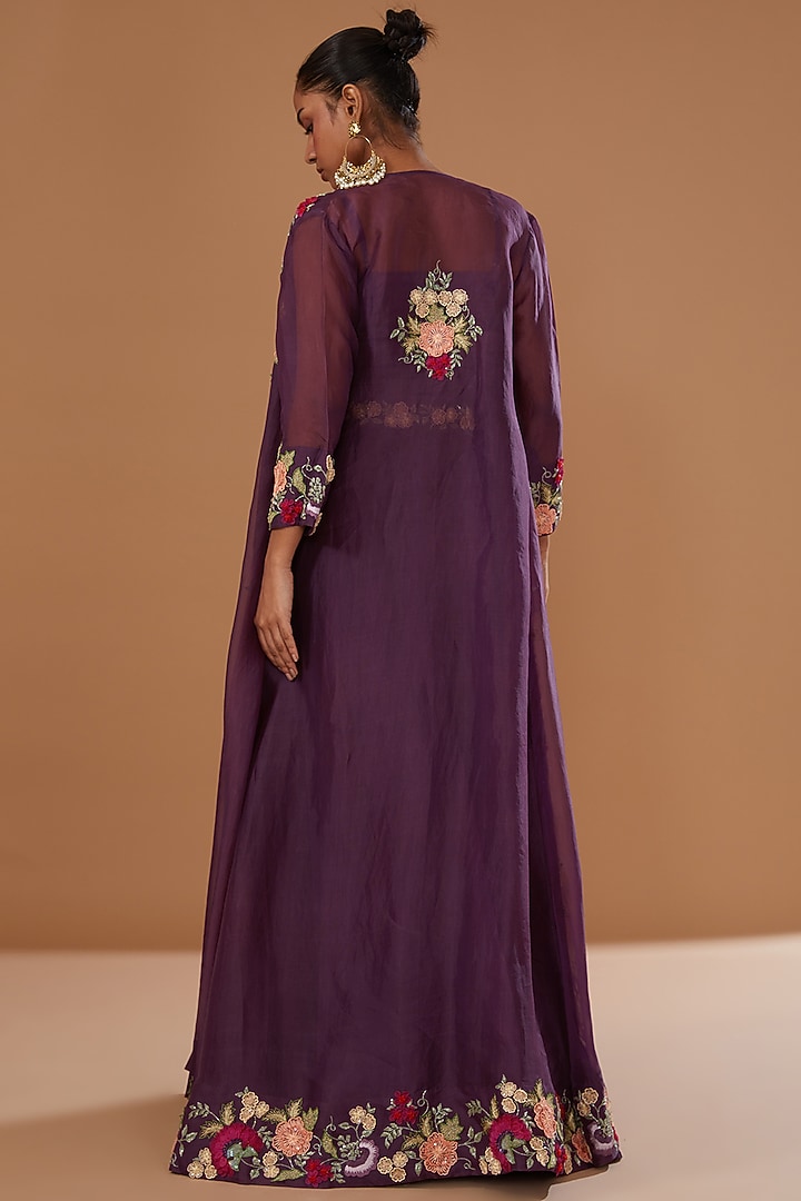 Falsa Purple Pure Organza Embroidered Jacket Set by SURBHI SHAH at Pernia's Pop Up Shop