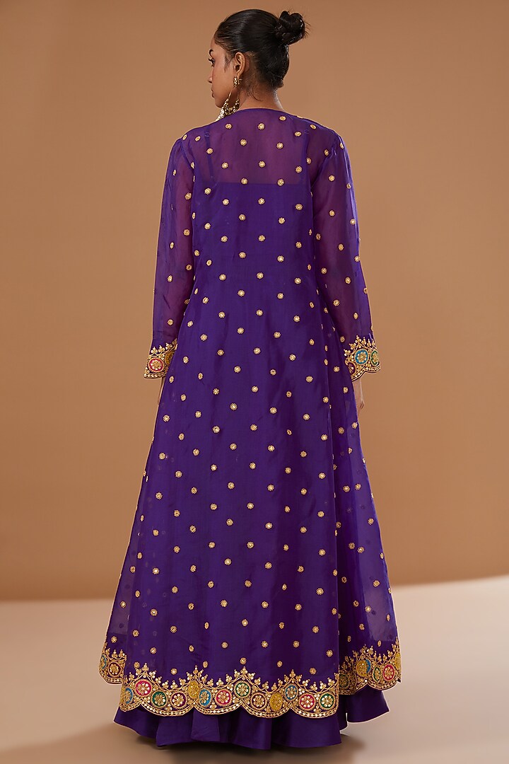 Purple Pure Organza Embroidered Jacket Set by SURBHI SHAH at Pernia's Pop Up Shop