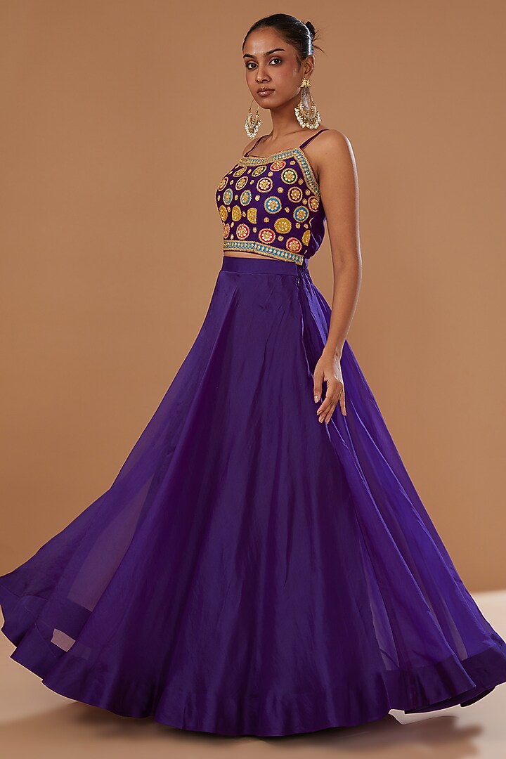 Purple Pure Organza Embroidered Jacket Set by SURBHI SHAH at Pernia's Pop Up Shop