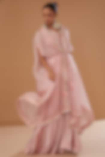 Pink Pure Organza Embroidered Cape Set by SURBHI SHAH at Pernia's Pop Up Shop