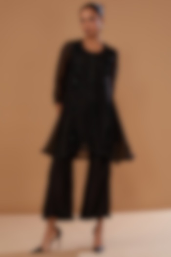 Black Pure Organza Embellished Tunic Set by SURBHI SHAH at Pernia's Pop Up Shop