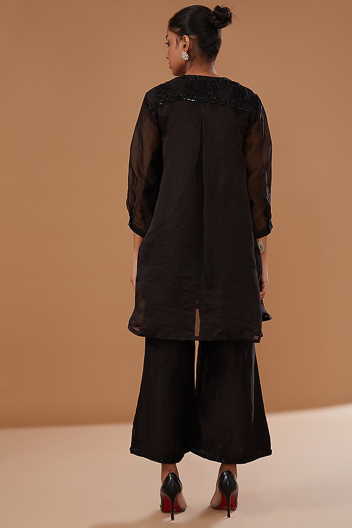 Black Pure Organza Embellished Tunic Set by SURBHI SHAH at Pernia's Pop Up Shop