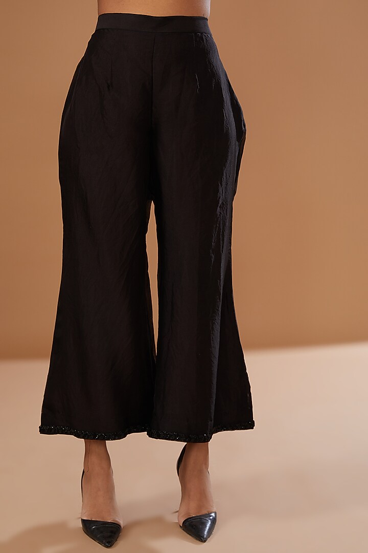 Black Pure Organza Embellished Tunic Set by SURBHI SHAH at Pernia's Pop Up Shop