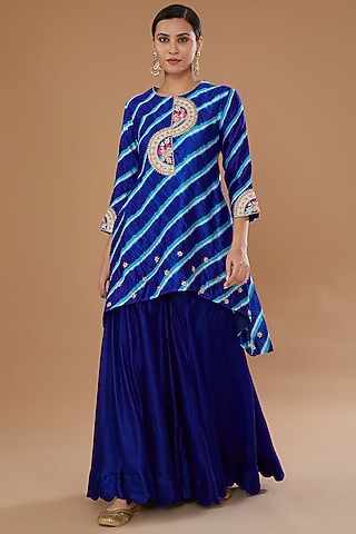 Blue Pure Kora Silk Gharara Set by SURBHI SHAH