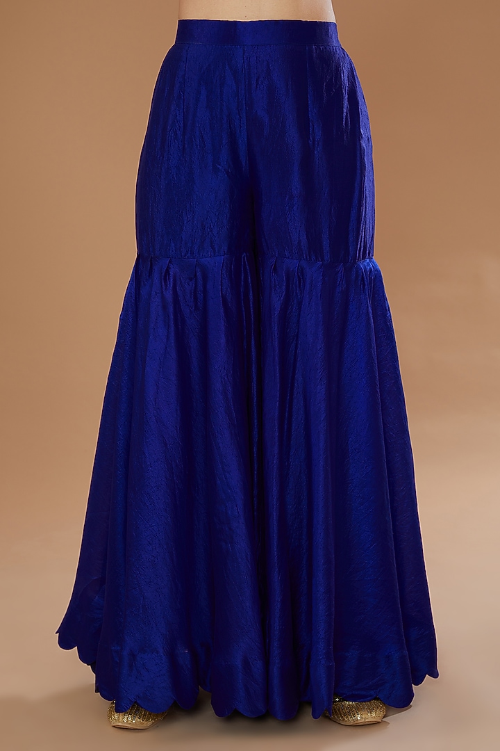 Blue Pure Kora Silk Gharara Set by SURBHI SHAH at Pernia's Pop Up Shop