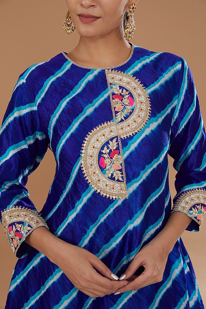 Blue Pure Kora Silk Gharara Set by SURBHI SHAH at Pernia's Pop Up Shop