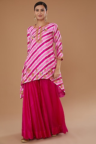 Pink Pure Kora Silk Gharara Set by SURBHI SHAH