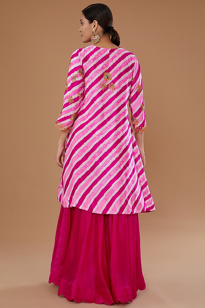 Pink Pure Kora Silk Gharara Set by SURBHI SHAH at Pernia's Pop Up Shop
