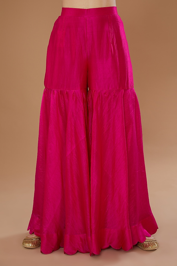 Pink Pure Kora Silk Gharara Set by SURBHI SHAH at Pernia's Pop Up Shop