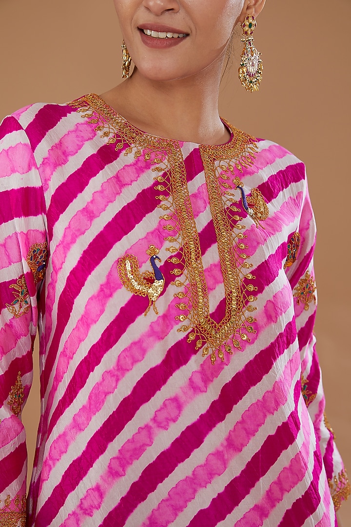 Pink Pure Kora Silk Gharara Set by SURBHI SHAH at Pernia's Pop Up Shop