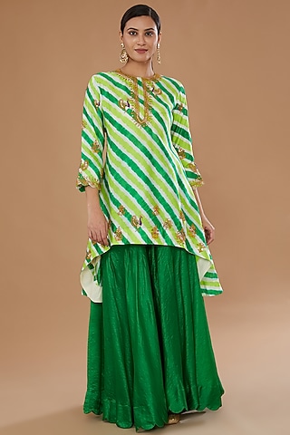 Green Pure Kora Silk Gharara Set by SURBHI SHAH