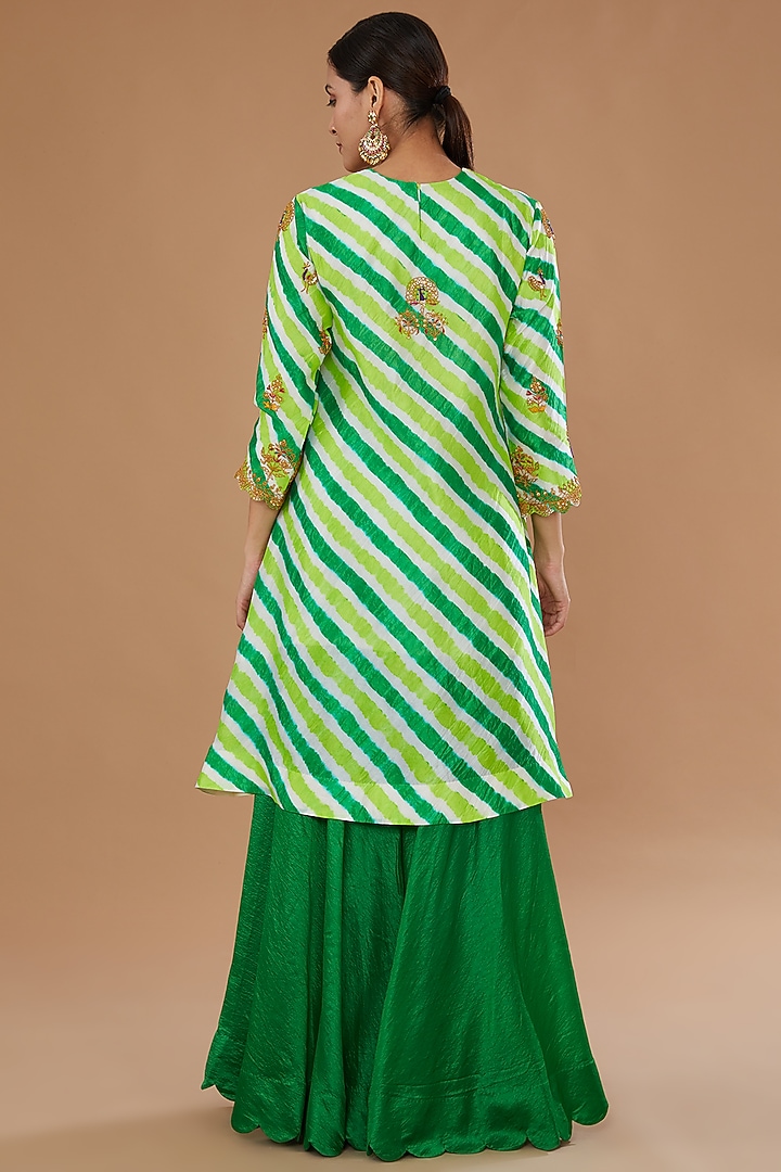 Green Pure Kora Silk Gharara Set by SURBHI SHAH at Pernia's Pop Up Shop