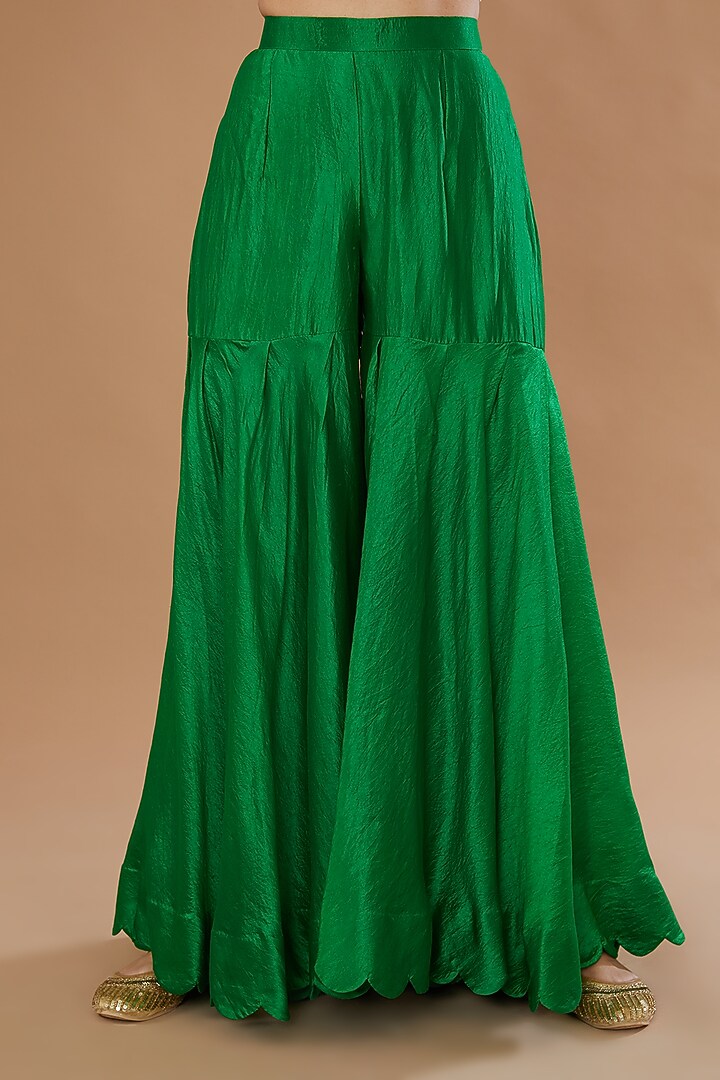 Green Pure Kora Silk Gharara Set by SURBHI SHAH at Pernia's Pop Up Shop