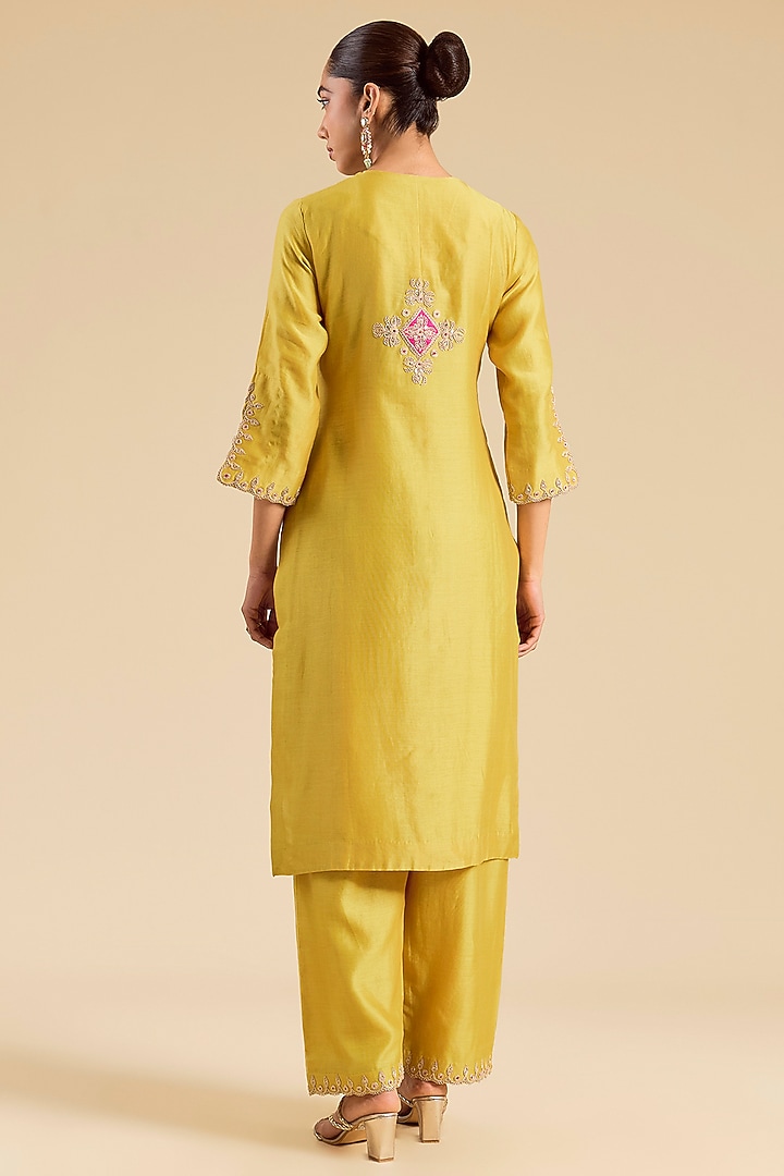 Powder Yellow Chanderi Marori Work Kurta Set by SURBHI SHAH at Pernia's Pop Up Shop